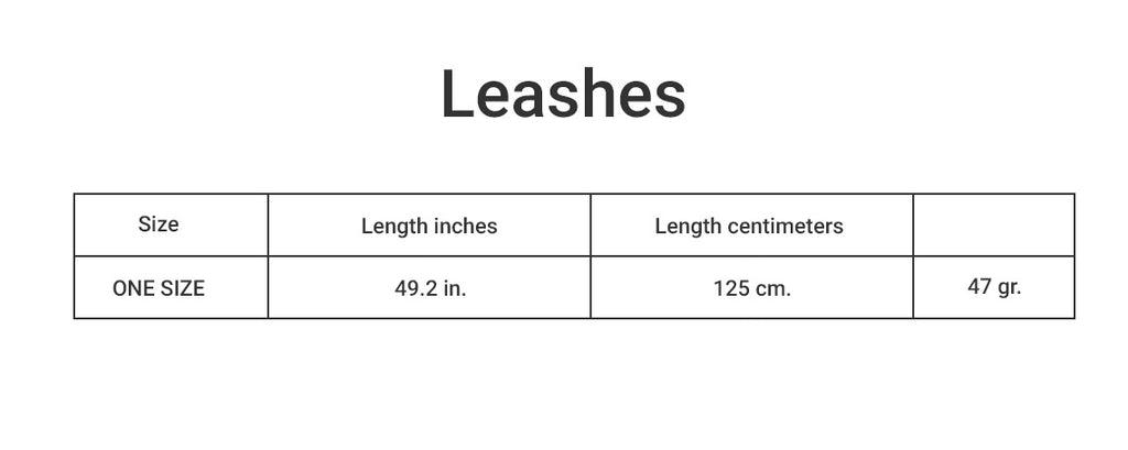 Dog leashes size chart