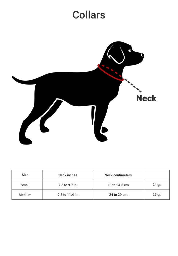 Dog collars size chart