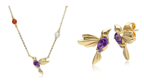 925 Sterling silver gold plated with Amethyst necklace and earrings