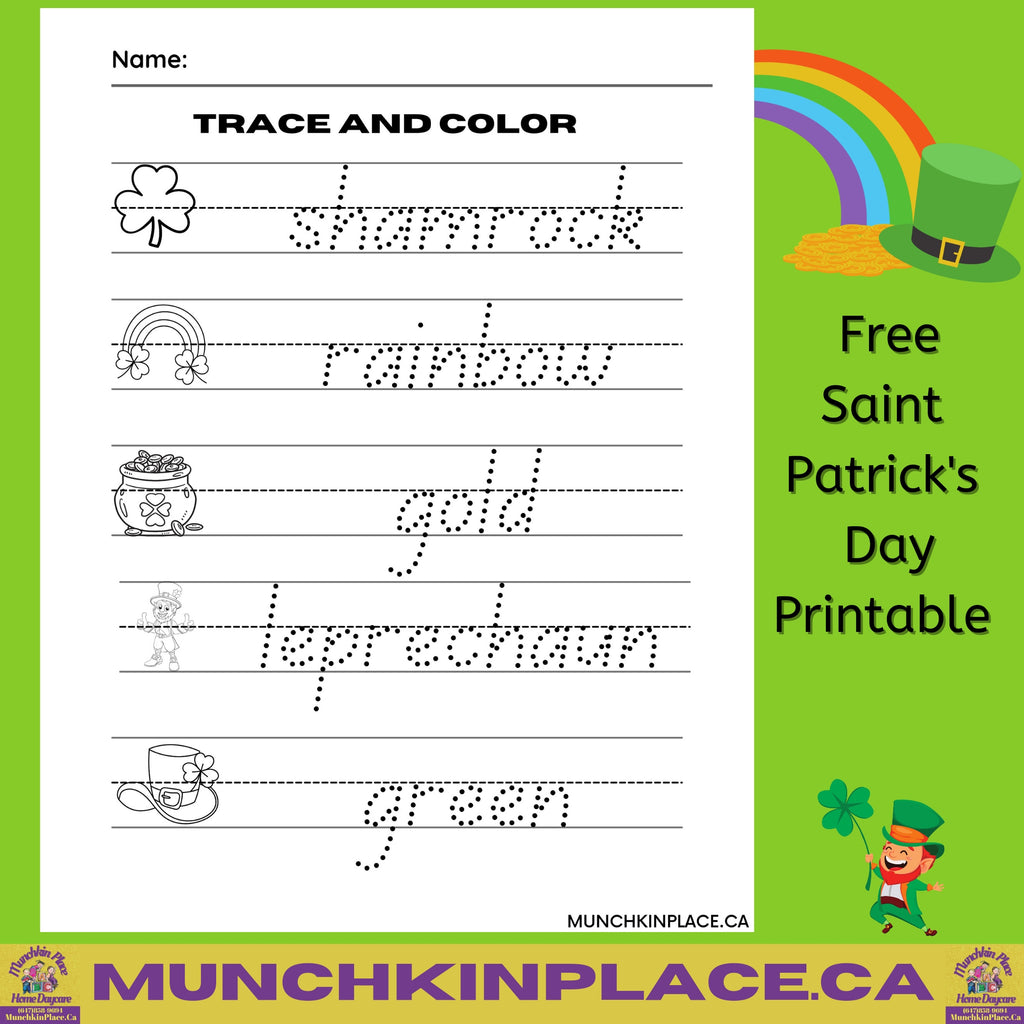 Saint Patrick's Day Trace Words Worksheet