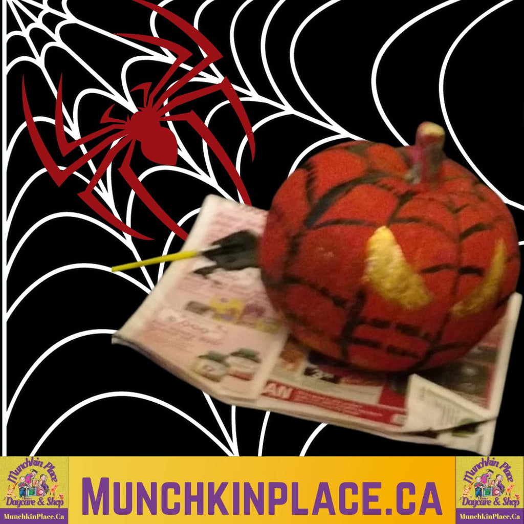  Spider-Man Pumpkin, Spiderman, Halloween, pumpkin decorating, painted pumpkin, munchkin place home daycare, munchkin place shop, art classes