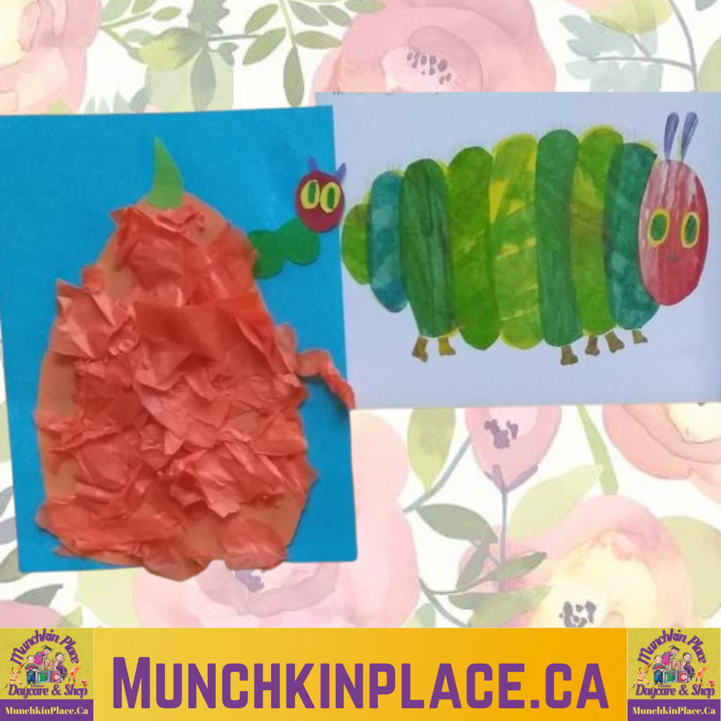 the very hungry caterpillar craft, caterpillar, simple crafts, munchkin place home daycare, munchkin place shop, art classes