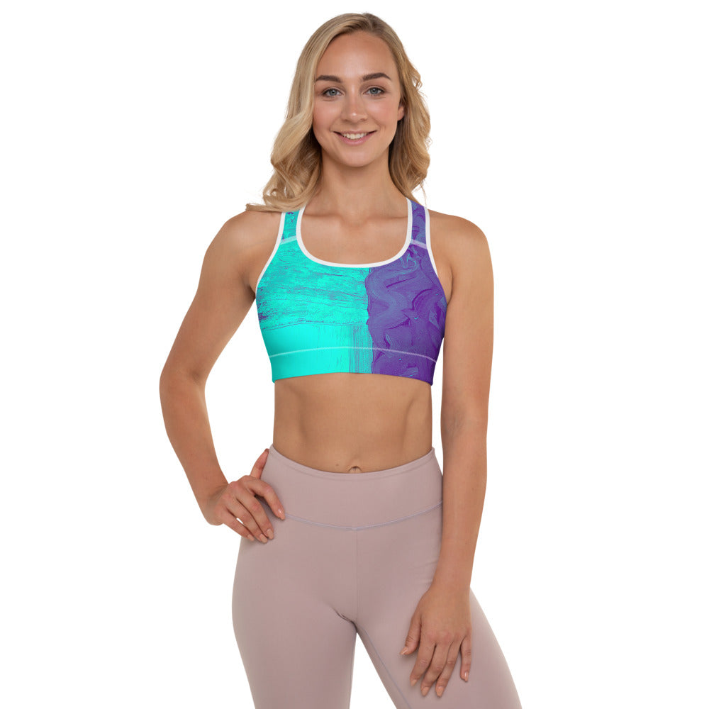 Padded Sports Bra - Ah Ha Small Font Blue