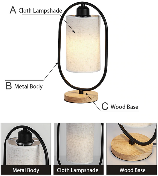 Retro Fabric Lampshade Side Table Lamp Light
