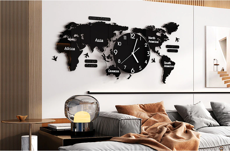 World Map DIY Minimalist Modern Wall Decor Clock