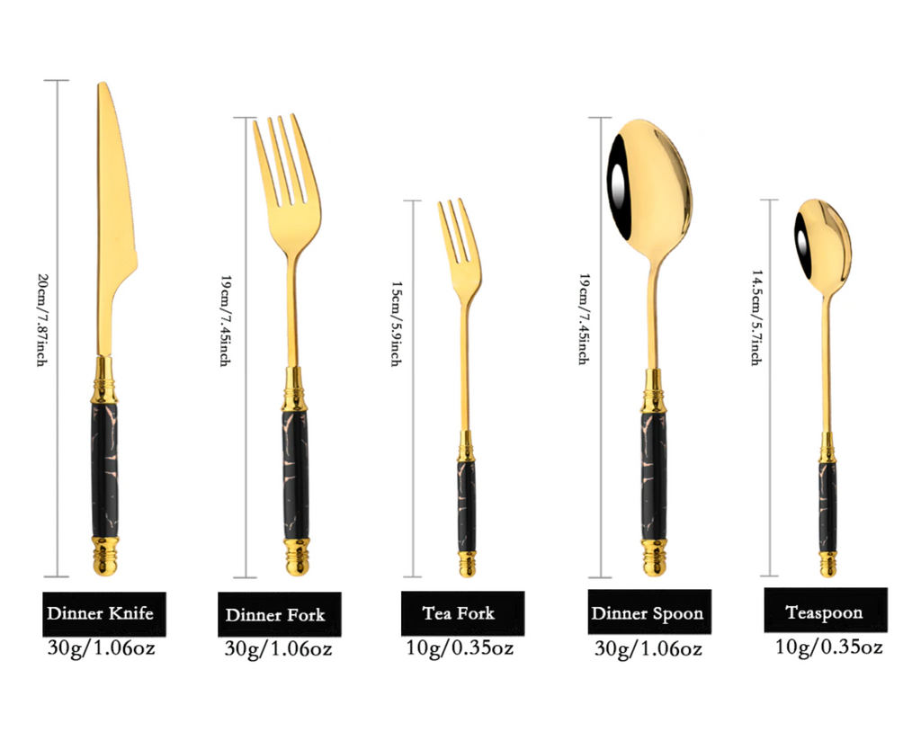 Marble & Gold Mirror Finishing Dining Cutlery Set - Knife, Fork & Spoon Flatware