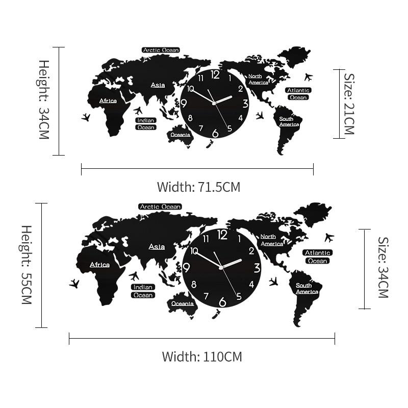 World Map DIY Minimalist Modern Wall Decor Clock