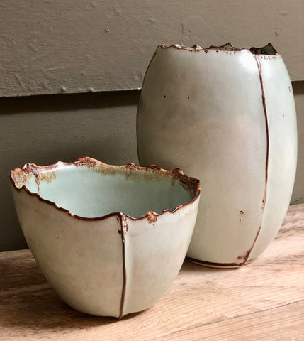 Green bowl and vase Hilary Harrison