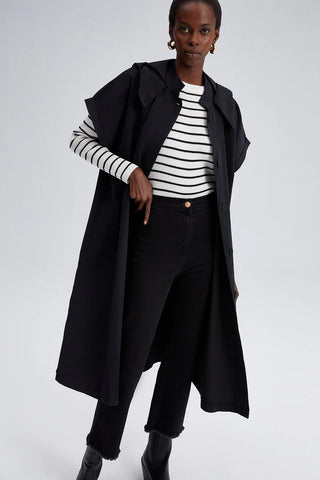 hooded long waistcoat stripe jumper black & white
