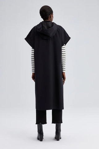 black hooded longline waistcoat