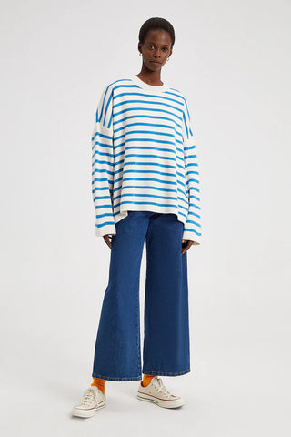 blue stripe jumper cropper wide jeans