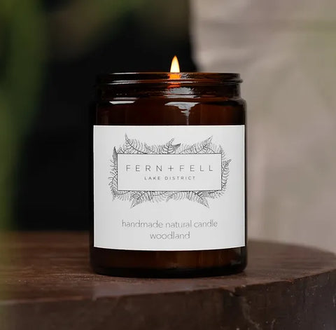 FERN+FELL woodland candle in amber glass jar