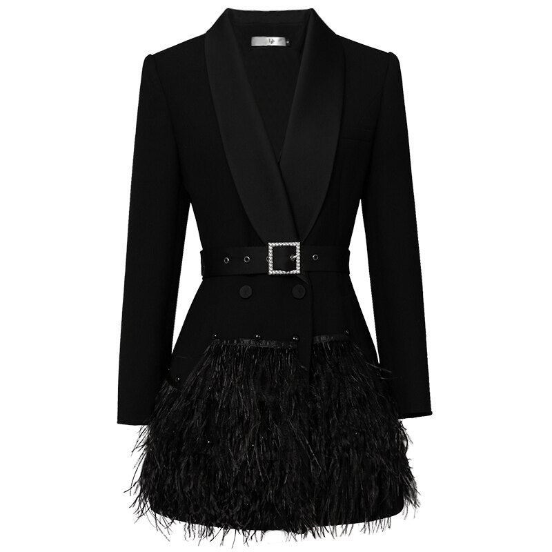 Ostrich fur stitching suit jacket skirt - [Herold Store]