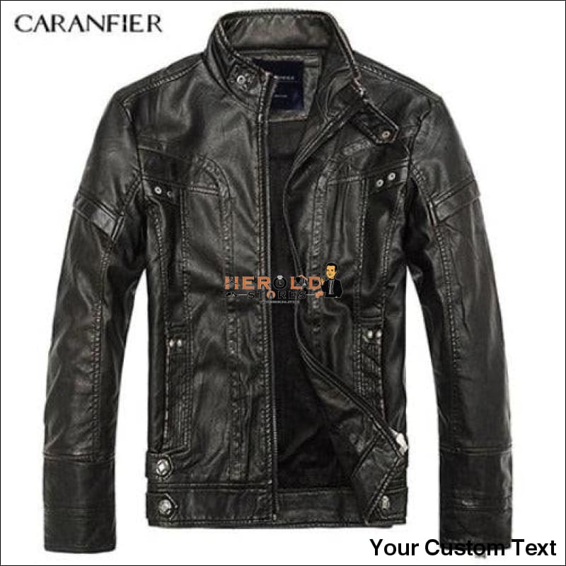 CARANFIER Mens Leather Jackets Men Jacket High Classic Motorcycle Bike Cowboy Jackets Male Thick Coats Standard US size HeroldStores