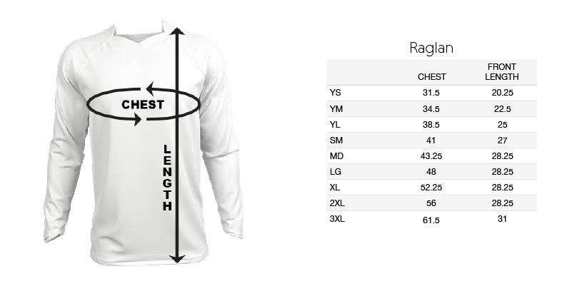 Raglan Size chart