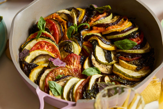 Tian of Eggplant, Summer Squash, Tomato, Basil & Perilla