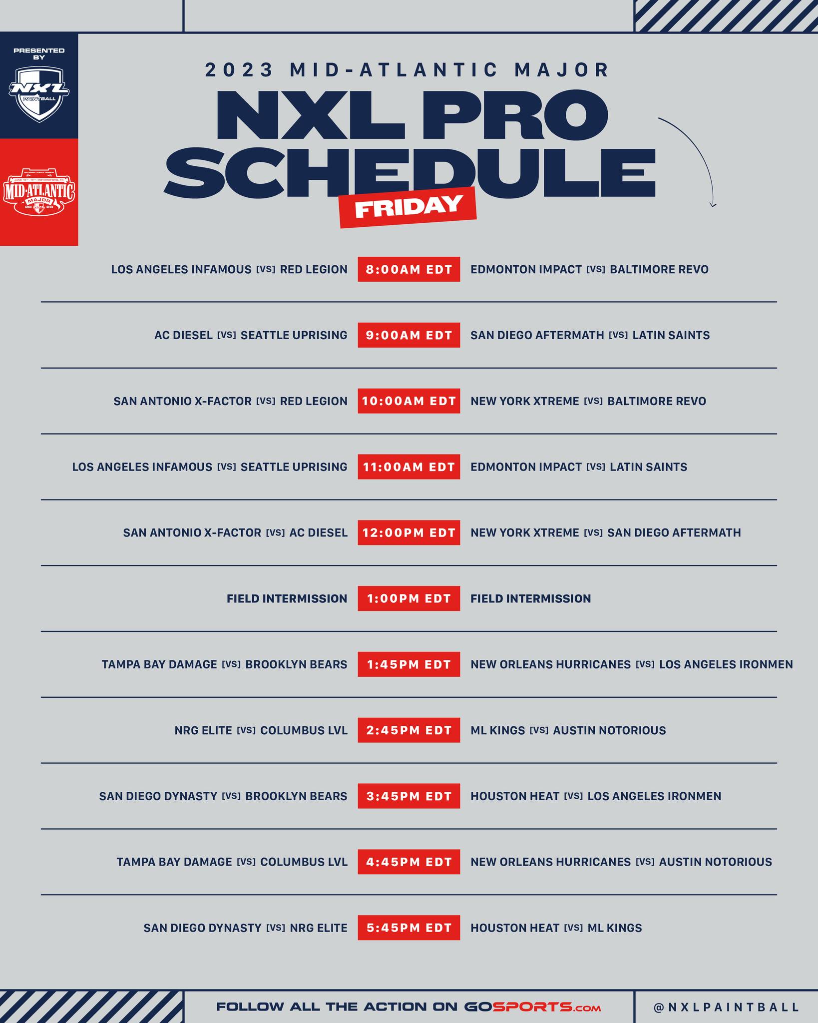 NXL MID-ATLANTIC MAJOR 2023 FRIDAY SCHEDULE