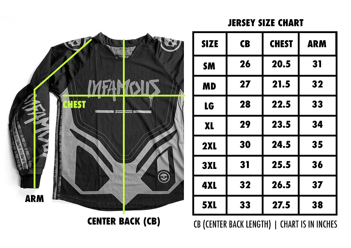 Infamous Custom Jersey Sizing Chart