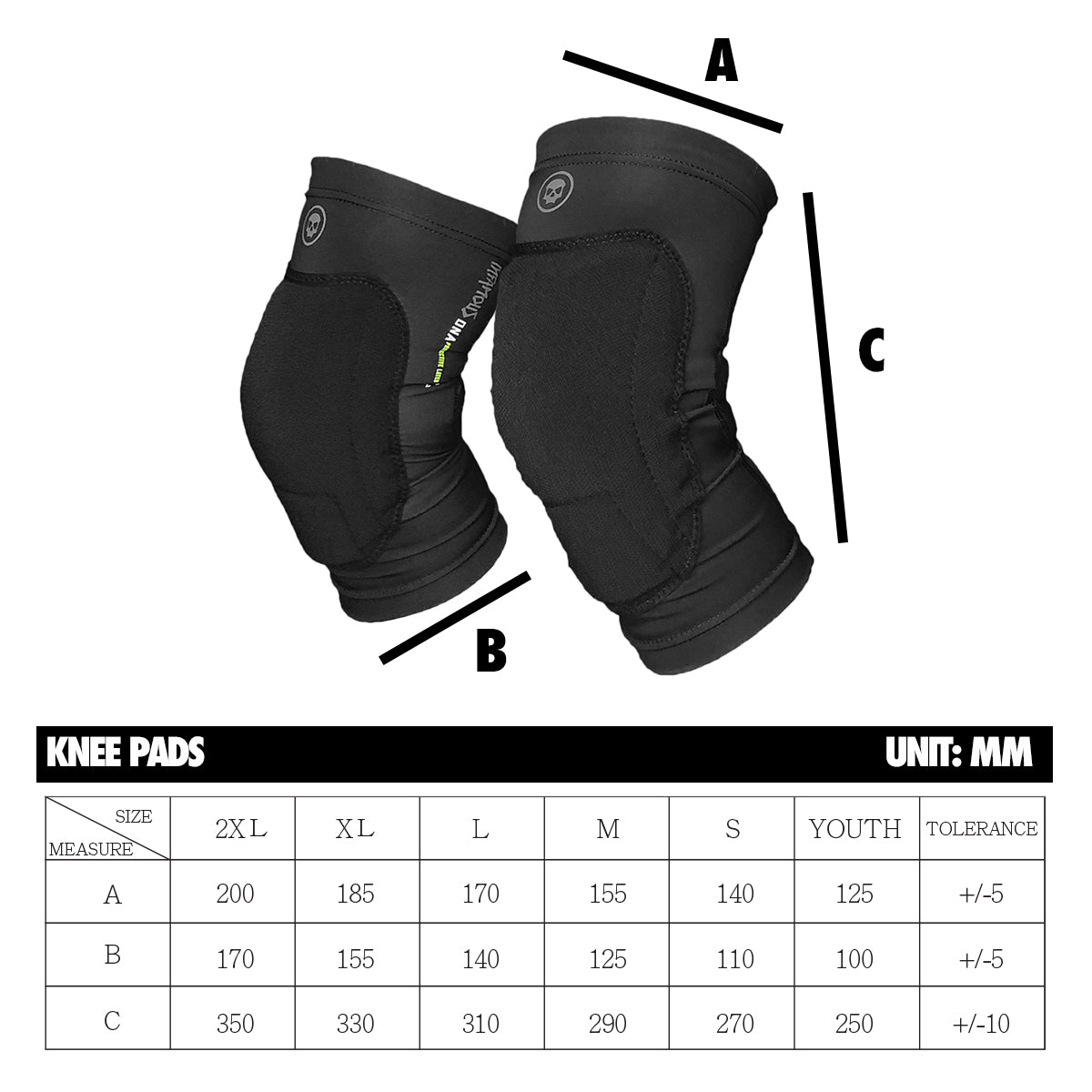 Infamous Pro DNA Knee Pad Sizing Chart