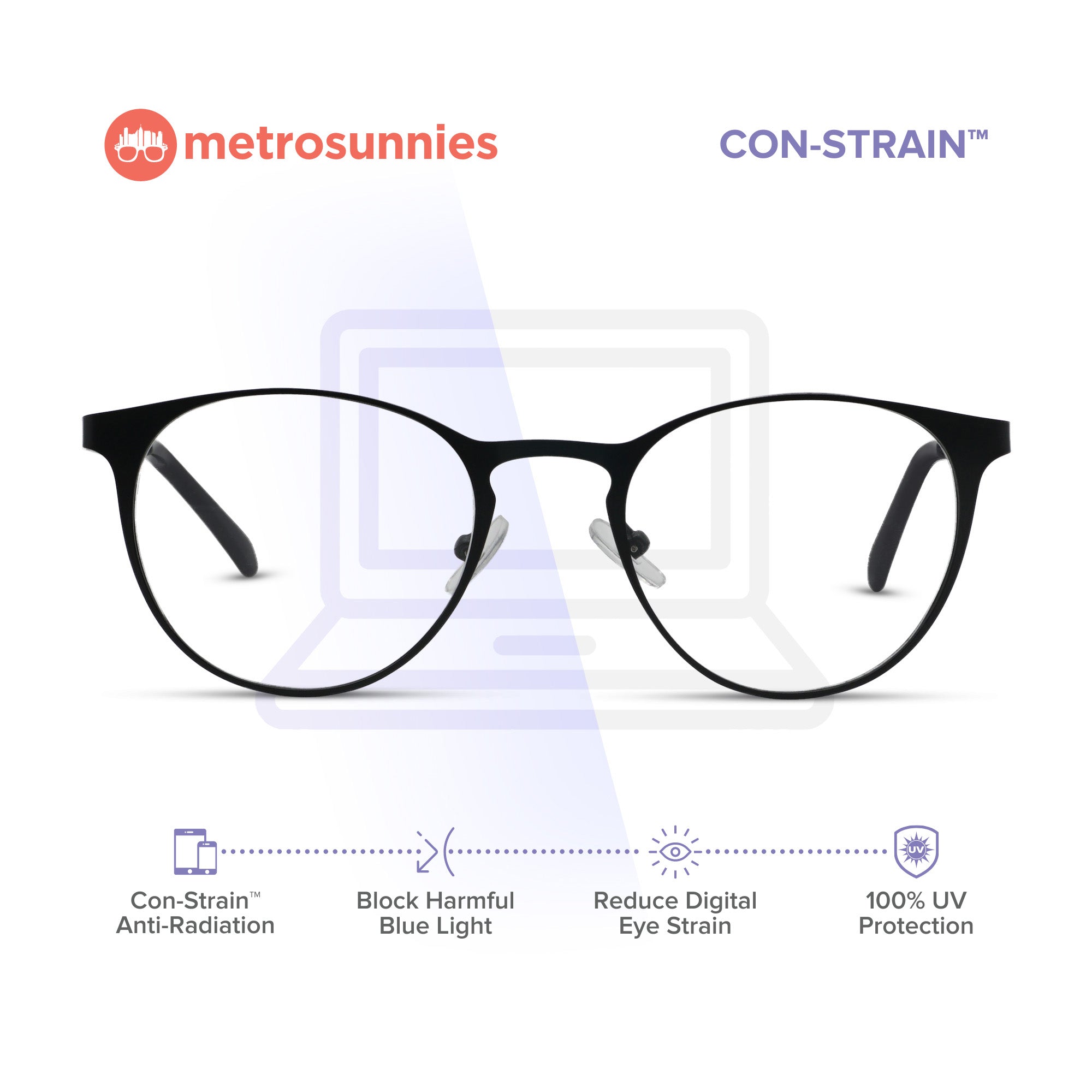 MetroSunnies Geri Specs (Black) / Con-Strain Blue Light / Anti-Radiation Computer Eyeglasses