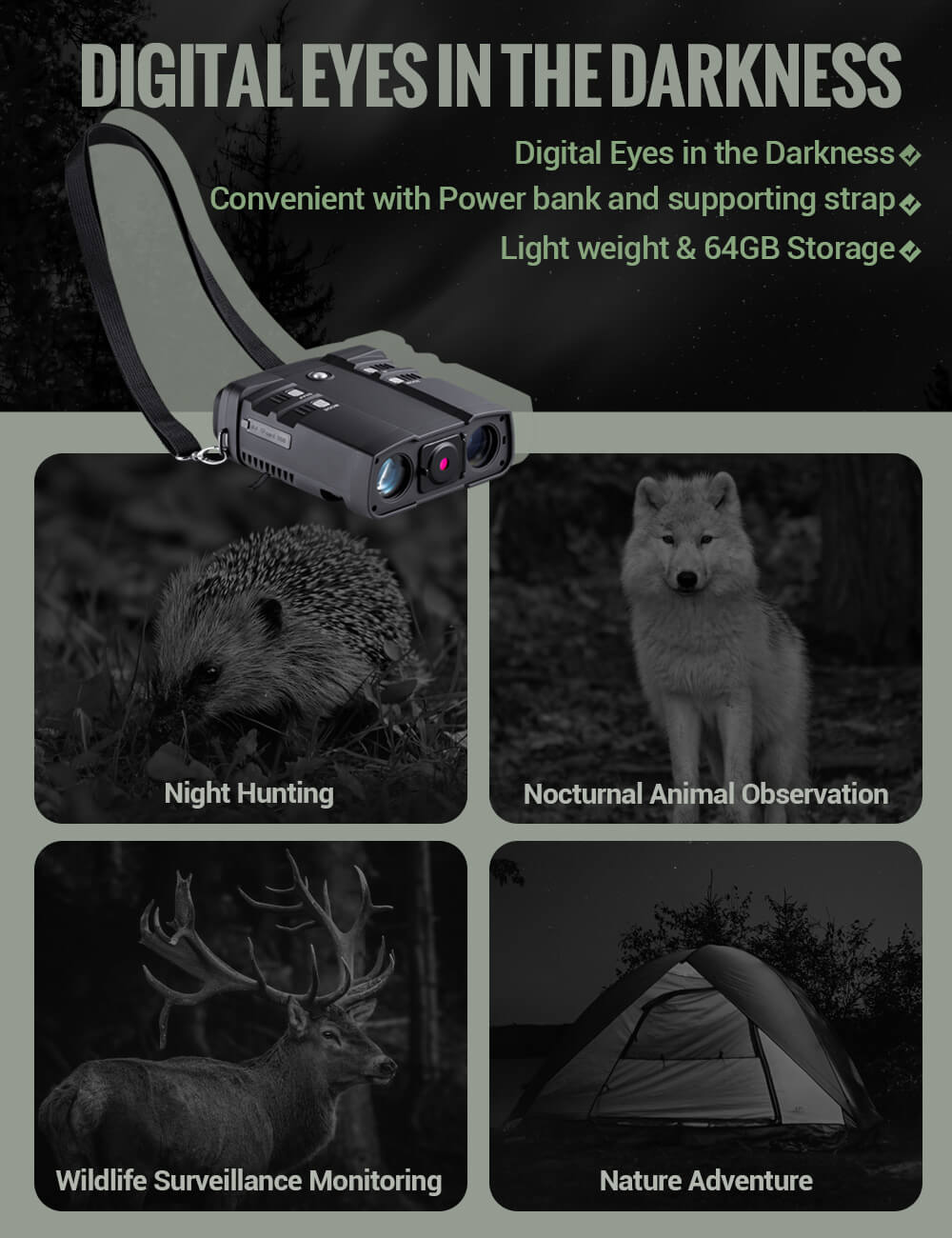 uscamel X73022 - Usage Scenarios, night hunting, natural animal viewing, camping