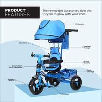 
              Dash Punch 4 in 1 Baby Tricycle for Kids,Tricycle, Children Cycle, Tricycle for Kids for 1 Years+ with UV Protection Canopy & Parental Adjustable Push Handle (Capacity 25Kg | Blue)
            