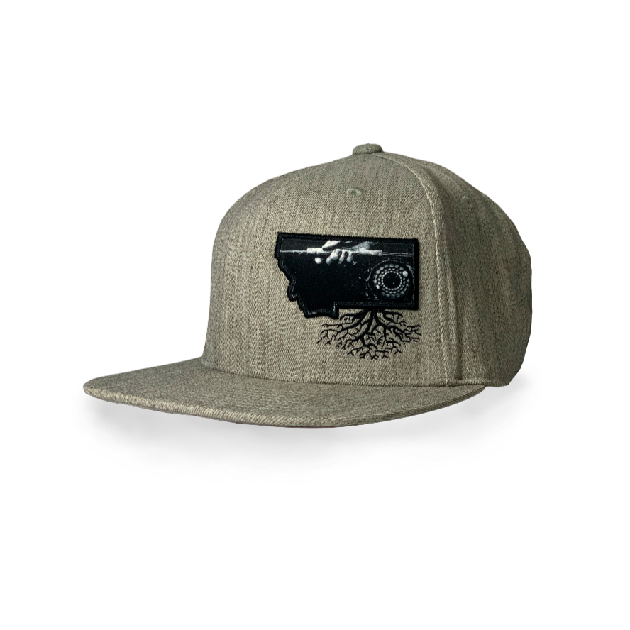 7 Panel Flatbill Hat Hook/Loop | Montana Roots Apparel | Fly Fishing Heather/Black Hook & Loop - Fish