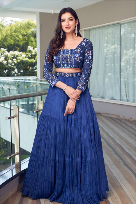 Buy RASHITA SEHRA Women's Electric Blue Mirror Work Lehenga. (36) at  Amazon.in