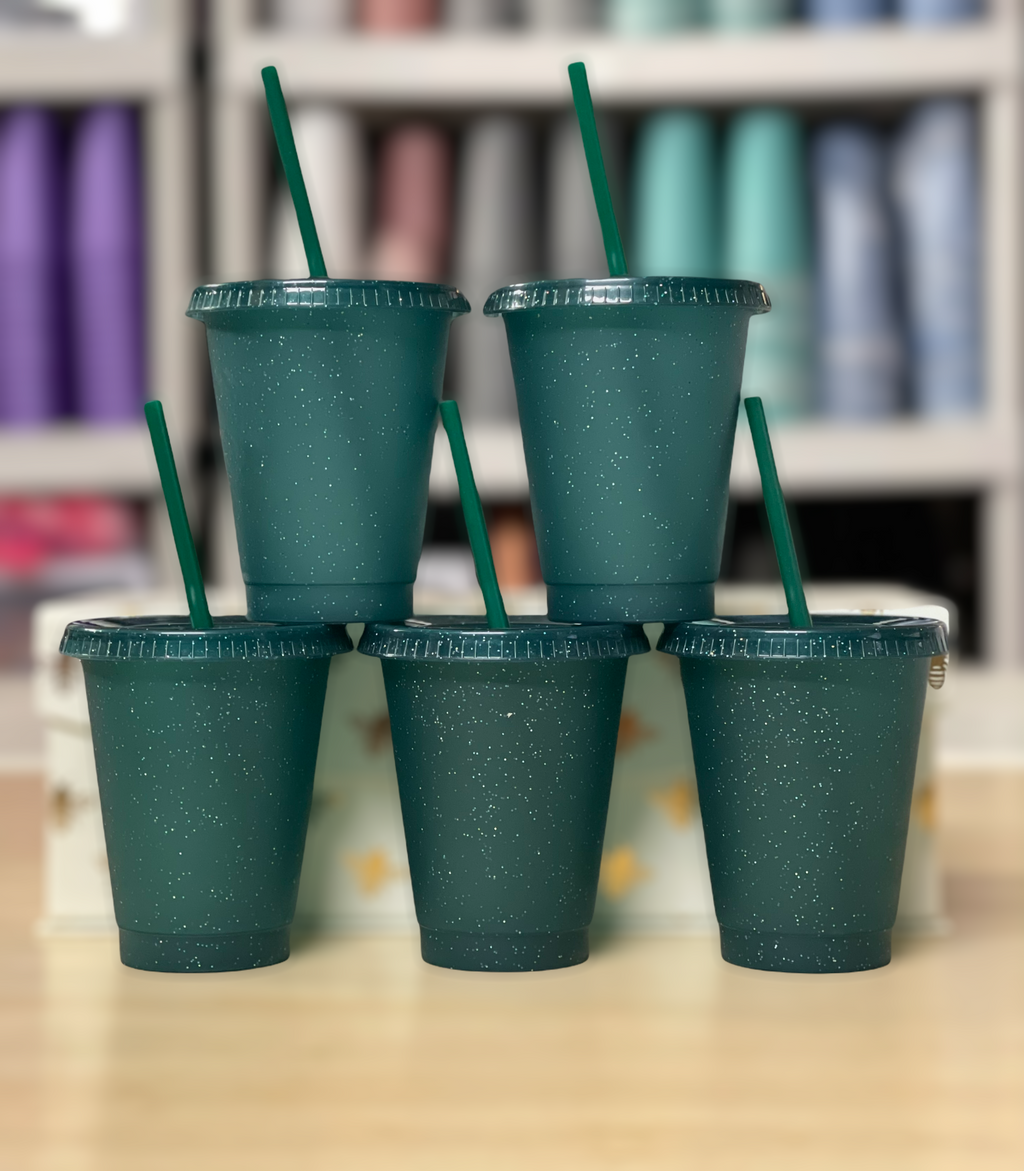 Plastic Christmas Cups,5 Packs Glitter Reusable Plastic Cups with