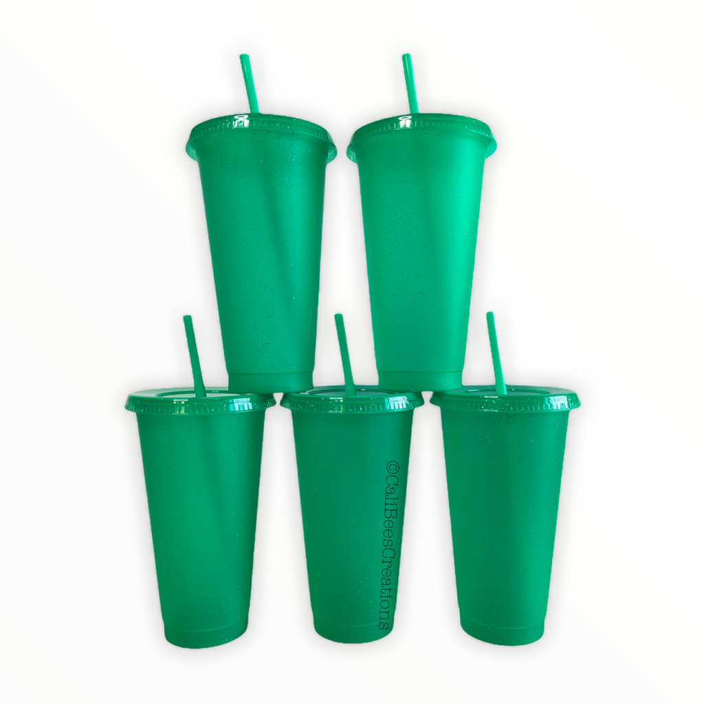 Glow in the dark plastic cups, cold cup, reusable 24oz, 16oz, SET OF 5