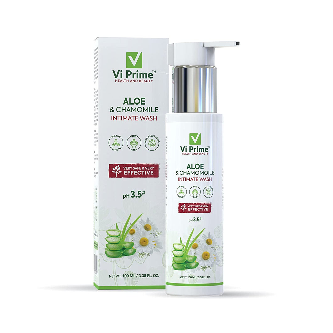 Vi Prime Health And Beauty Aloe & Chamomile Intimate Wash | Natural Aloe Vera Face Wash for Dry Skin, Anti-Ageing | Organic Face Wash for Oily Skin (100 ml)