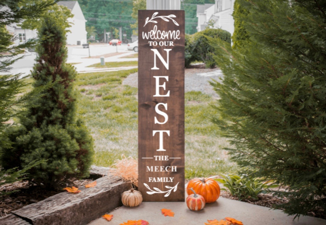 Welcome To Our Nest Personalized Porch Sign
