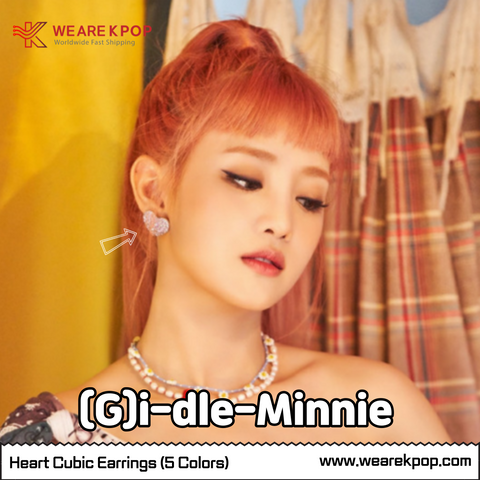 Heart cubic earrings (Ohmygirl-bini,(g)i-dle-Minnie,Lesserafim-Sakura) - 925 Sterling Silver