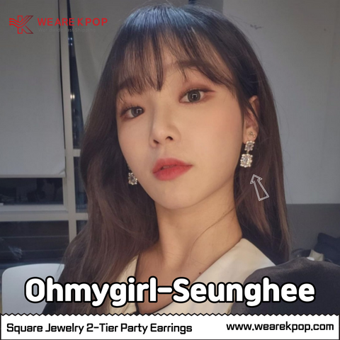 Square Luxury Jewelry 2-Tier Party Earrings (Ohmygirl-Seunghee) - 925 Sterling Silver