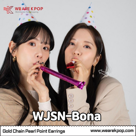 Gold Chain Pearl Point Earrings (WJSN-Bona) - 925 Sterling Silver