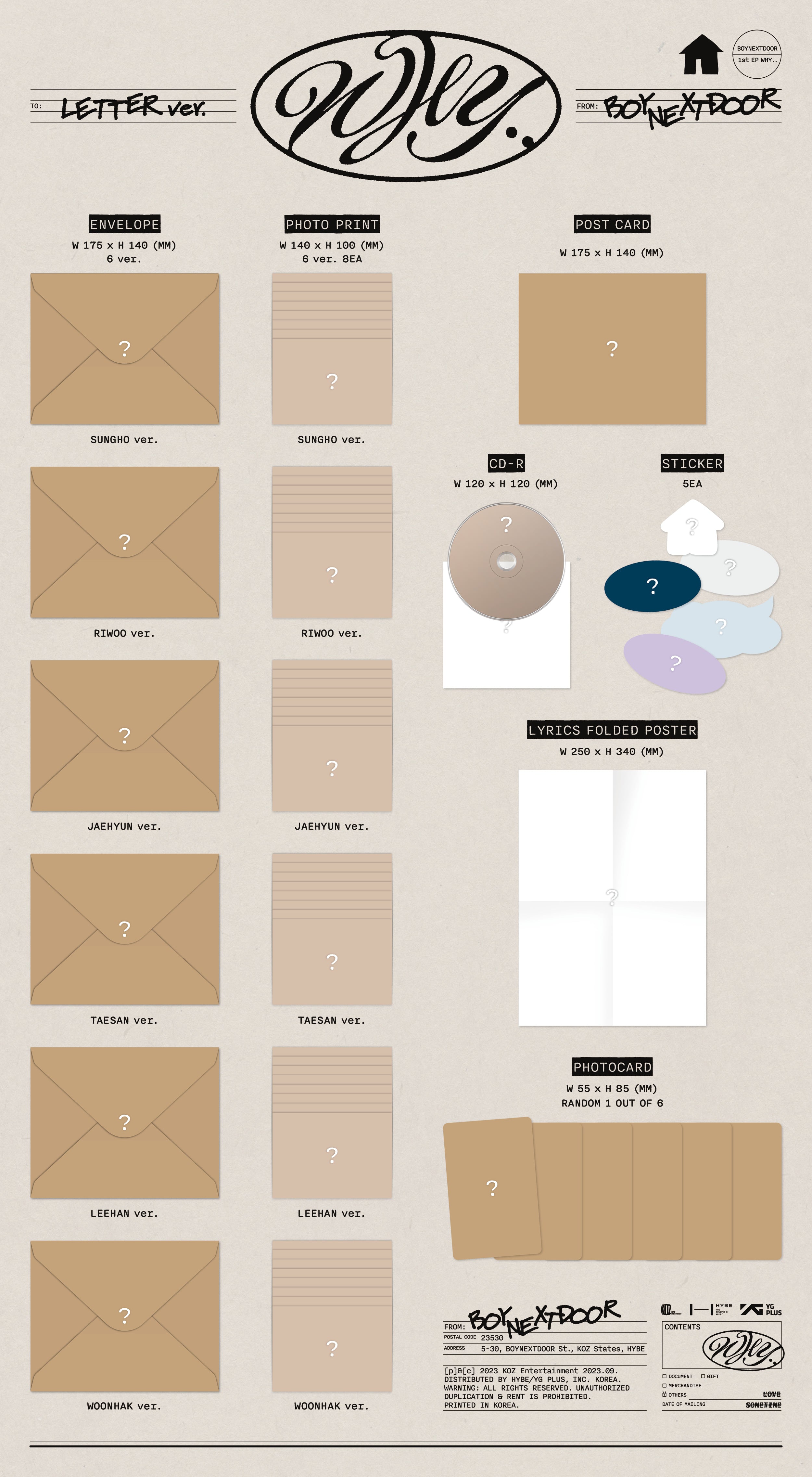 BOYNEXTDOOR ALBUM - 1ST EP 'WHY..' (LETTER VER.) - Official Retail