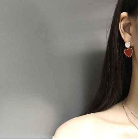 Lovely Heart Daily Red Earring (April-Yena) - 925 Sterling Silver