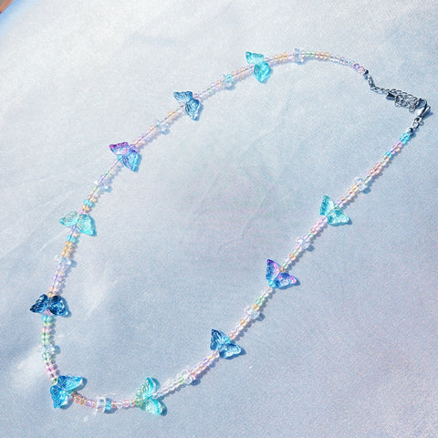 Butterfly Beads Pastel Long Necklace (Billlie-Tsuki) - 925 Sterling Silver