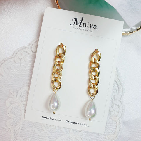 Gold Chain Pearl Point Earrings (WJSN-Bona) - 925 Sterling Silver