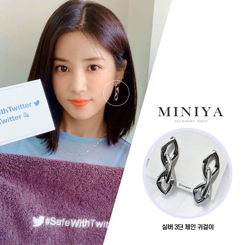 Silver 3-tier chain earrings (Aespa-Karina,Loona-Chu,Promis9-Leechaeyoung) - 925 Sterling Silver