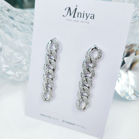 Crystal Cubic Chain Earring (Kepler-KimChaehyun,Itzy-Yeji,Twice-Chaeyoung,GFRIEND-Yerin) - 925 Sterling Silver