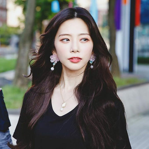 Lovely Pink Flower Drop Swallow Earring (DREAMCATCHER-Jiu, RocketPunch-Dahyun) - 925 Sterling Silver