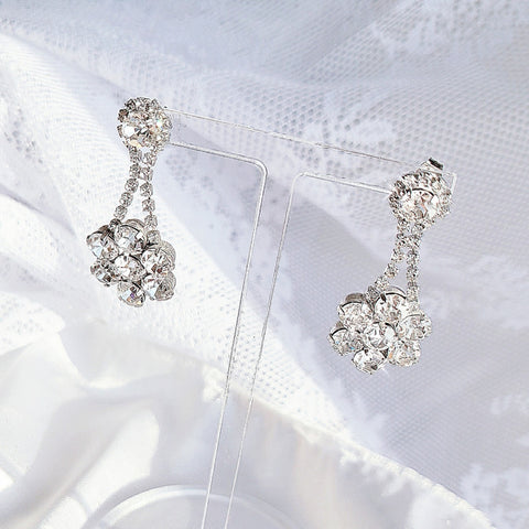 Crystal Flower White Earrings(Twice-Sana) - 925 Sterling Silver