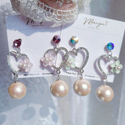 Heart pearl drop earrings (Bravegirls-Yujeong) - 925 Sterling Silver