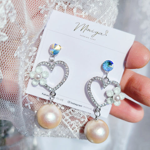 Heart pearl drop earrings (Bravegirls-Yujeong) - 925 Sterling Silver