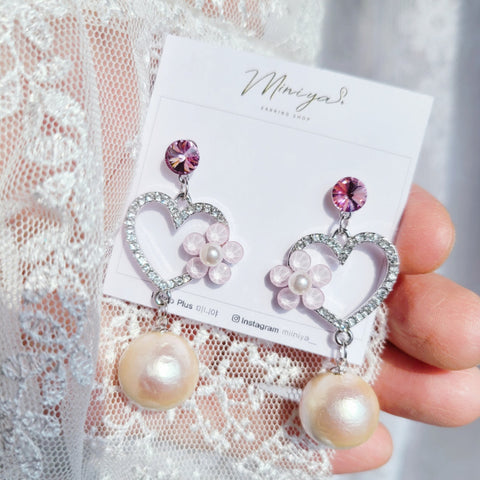 Heart pearl drop earrings (Bravegirls-Yujeong) - 925 Sterling Silver