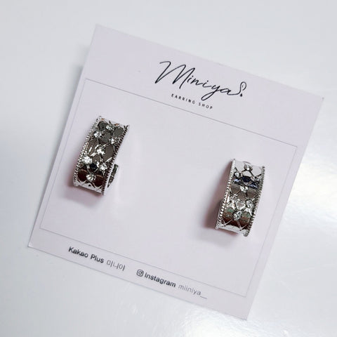 925 silver Accessories -Gold Silver Checkered Daily Ring Earrings(Ive-jangwonyoung)