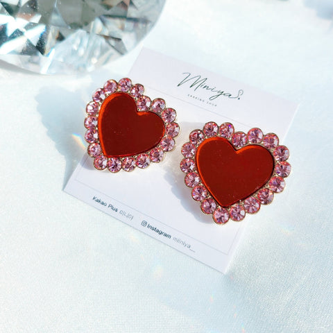 Mirror Heart Cubic Bold Earrings