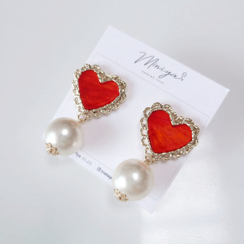 Acrylic Heart Pearl Drop Earring(Anjiyoung) - 925 Sterling Silver