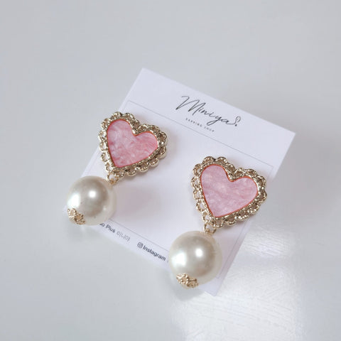 Acrylic Heart Pearl Drop Earring(Anjiyoung) - 925 Sterling Silver